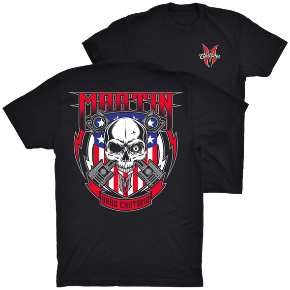 MEN'S RED, WHITE AND BLUE SKULL AND PISTONS